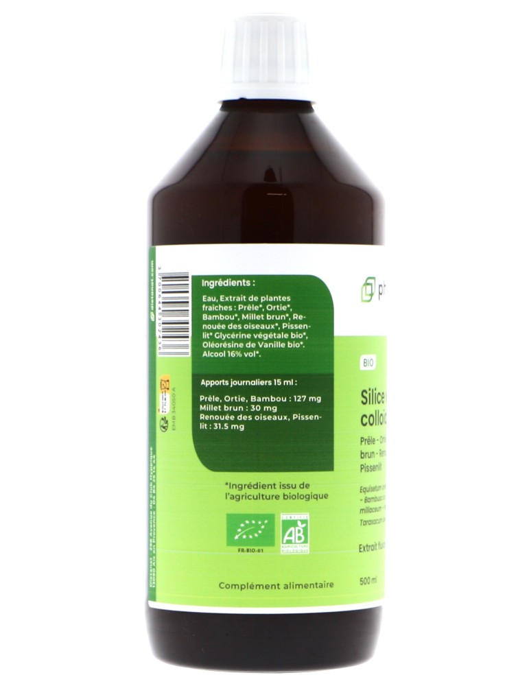 Silice bio végétale organique colloïdale - 500 ml, extrait de plantes fraîches