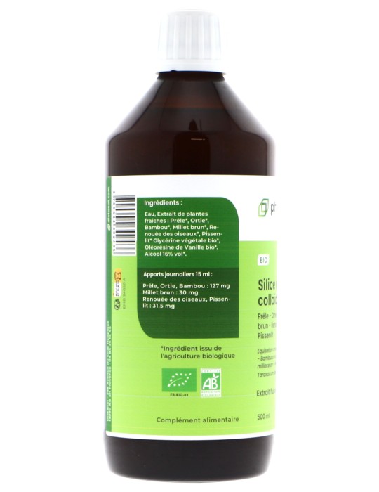 Silice bio végétale organique colloïdale - 500 ml, extrait de plantes fraîches