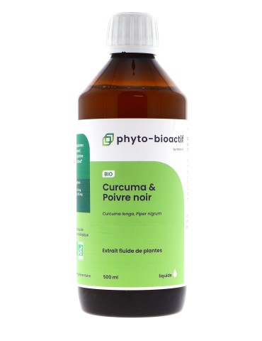 Complexe Curcuma bio et Poivre Noir bio - 500 ml, extrait de plantes fraîches