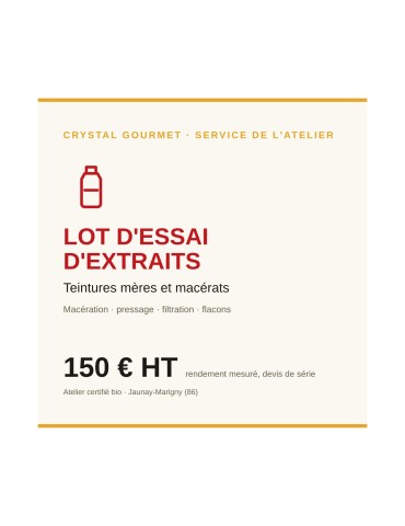 Lot d'essai de teinture mère ou de macérat à façon | Crystal Gourmet